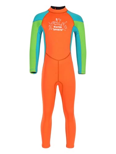 Freebily Kinder Jungen Neoprenanzug 2.5 Mm Lang Mit Vorn-Reißverschluss Neopren Thermal Bademode Zum Schnorcheln Surfen Orange 134-140 von Freebily