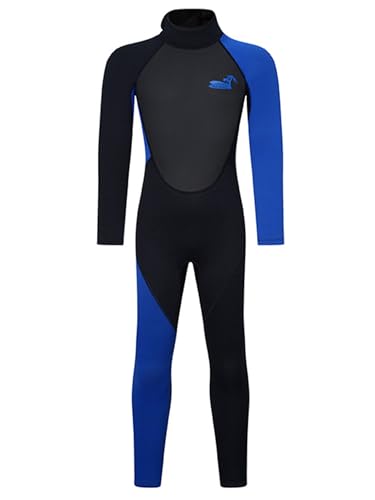 Freebily Kinder Jungen Neoprenanzug 3mm Lang Mit Rücken-reißverschluss Neopren Thermal Bademode Zum Schnorcheln Surfen Blau 122-128 von Freebily