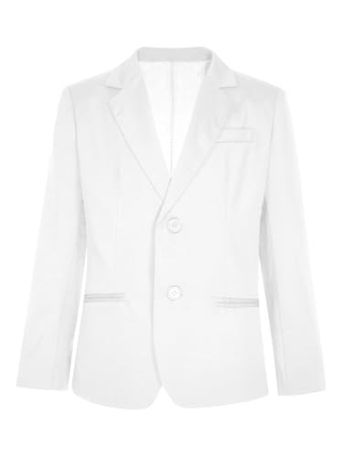 Freebily Kinder Jungen Sakko Slim Fit Festlich Anzugjacke Blazer Tuxedo Mantel Regular Fit für Hochzeit Freizeit Party D_Weiß 122-128 von Freebily