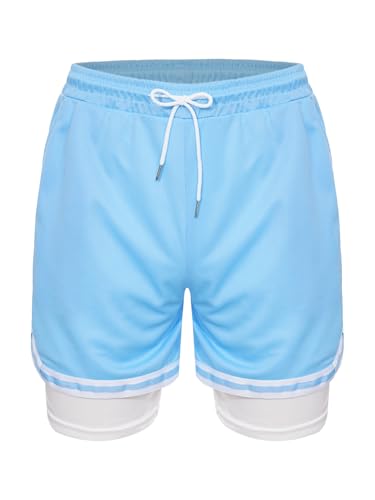 Freebily Kinder Jungen Sport Shorts 2 in 1 Laufshorts Schnelltrocknend Kurze Sporthose Running Training Workout Fitness Kurze Hose Mit Taschen Blau_A 152-158 von Freebily