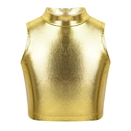 Freebily Kinder Mädchen Ärmellose Crop Top Rollkragen Tank Tops Shirt Bauchfrei Tanz Sport BH Bustier Ballett Top Workout Oberteil Gold 134-140 von Freebily