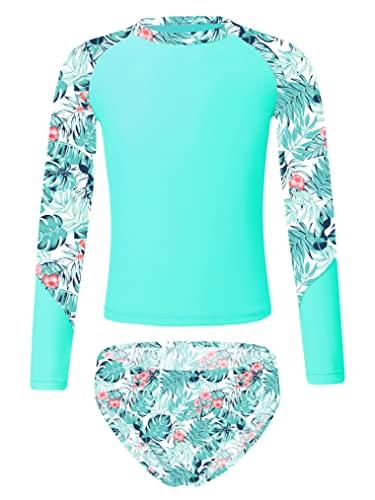 Freebily Kinder Mädchen Badeanzug Langarm Bademode Tankini Set Oberteil Und Shorts 2/3 Teiler Set UV-Schutz Badebekleidung Blattgrün_G 146-152 von Freebily