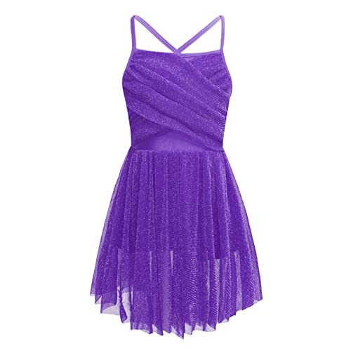 Freebily Kinder Mädchen Ballettanzug Ballett Tanzkleid Ballettbody mit Tüll Röckchen Gymnastik Kleid Tanz Kostüme Violett_B 164/14 Jahre von Freebily