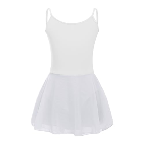 Freebily Kinder Mädchen Ballettanzug Ballett Tanzkleid Ballettbody mit Tüll Röckchen Gymnastik Kleid Tanz Kostüme Weiß_F 134-140 von Freebily