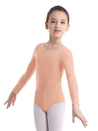 Freebily Kinder Mädchen Ballettanzug Langarm Ballett Body Tanz Gymnastik Trikot Sport Yoga Bodysuit Tanzanzug in Gr. 92-152 Aprikose Langarm 140 von Freebily