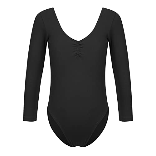 Freebily Kinder Mädchen Ballettanzug Langarm Ballett Body Tanz Gymnastik Trikot Sport Yoga Bodysuit Tanzanzug in Gr. 92-152 Schwarz_C 122-128 von Freebily