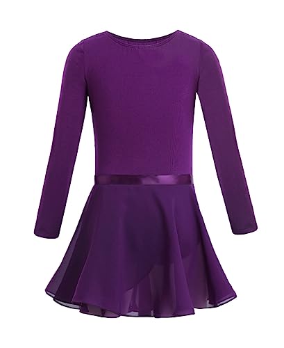 Freebily Kinder Mädchen Ballettanzug Langarm Ballett Trikot Bodysuit Chiffon Wickelrock Outfits Tanz-Body Ballettbekleidung Turnanzug Set Gr.92-164 Dunkel Lila 122-128/7-8 Jahre von Freebily