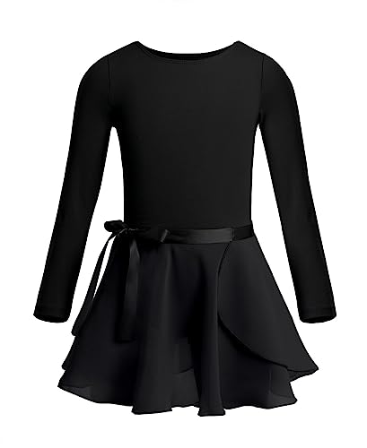 Freebily Kinder Mädchen Ballettanzug Langarm Ballett Trikot Bodysuit Chiffon Wickelrock Outfits Tanz-Body Ballettbekleidung Turnanzug Set Gr.92-164 Schwarz 98-104/3-4 Jahre von Freebily