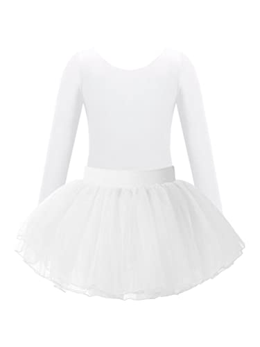 Freebily Kinder Mädchen Ballettanzug Langarm Ballett Trikot Bodysuit Chiffon Wickelrock Outfits Tanz-Body Ballettbekleidung Turnanzug Set Gr.92-164 Weiß D 134-140/9-10 Jahre von Freebily