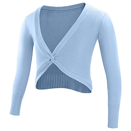 Freebily Kinder Mädchen Ballettjacke Classic Ballett Bolero Cape Ballett Tanz Wickeljacke Strickjacke Ballettkleidung Top Schulterjacke Hellblau C 122-128/7-8 Jahre von Freebily