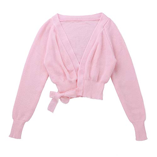 Freebily Kinder Mädchen Ballettjacke Klassische langärmelige Strick Wickelpullover Ballett Tanz Strickjacke Wickeljacke Warm Top Bolero Jacke Gymnastik Kostüme Rosa 110-116 von Freebily