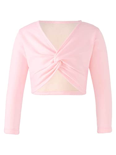 Freebily Kinder Mädchen Ballettjacke Plus Kaschmir Ballett Wickeljacke Fleece Langarmshirt Crop Top Schulterjacke für Ballett Training Rosa B 122-128/7-8 Jahre von Freebily