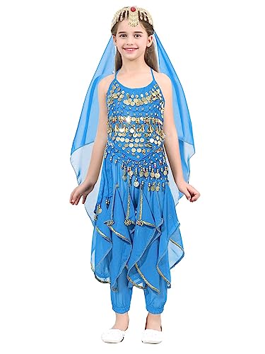 Freebily Kinder Mädchen Bauchtanz Kleidung Orient Indische Tanzkleidung Tanzsoutfit Belly Dance Training Outfit Party Faschnacht Kleidung D_Himmelblau 134-152 von Freebily