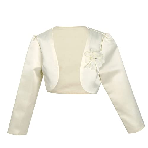 Freebily Kinder Mädchen Bolerojacke Festlich Bolero Jäckchen Langarm Satin Schulterjacke Mit Blumen zum Abendkleid Kommunion Festzug Partykleid Beige 110-116 von Freebily