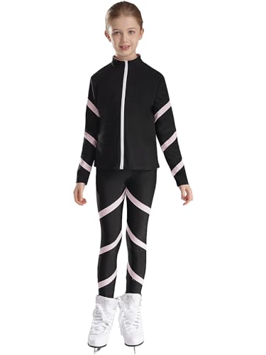 Freebily Kinder Mädchen Eiskunstlauf Anzug Jacke Hose Sport Set Eislaufen Trainingsoutfit Strass Sweatjacke Leggings Performance Tanzkleidung Rosa_C 122-128 von Freebily