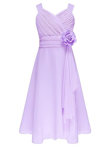 Freebily Elegantes Kleid Kinder Festliche Kleider Mädchen Blumenkinder Kleider Hochzeit Festzug Partykleid Chiffon Sommerkleid Gr.104-176 Lavendel 170 von Freebily