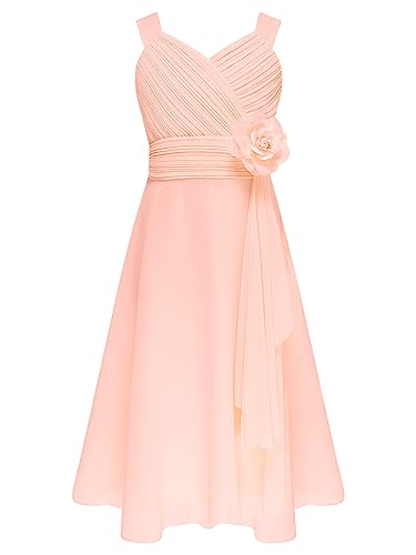 Freebily Elegantes Kleid Kinder Festliche Kleider Mädchen Blumenkinder Kleider Hochzeit Festzug Partykleid Chiffon Sommerkleid Gr.104-176 Rosa_C 170-176/15-16 Jahre von Freebily