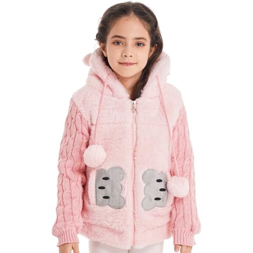 Freebily Kinder Mädchen Fleecejacke Winter Warme Kunstpelz Jacke Mantel Kapuzenjacke Pullover Mit Teddybär Hase Ohren Outwear Rosa_C 110-116 von Freebily