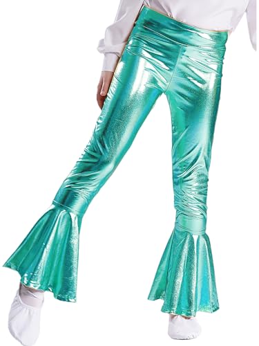 Freebily Kinder Mädchen Glänzend Metallische Schlaghose Leggings 70er 80er Disco Outfit Tanzhose Fasching Party Kleidung Blaugrün_A 134-140 von Freebily