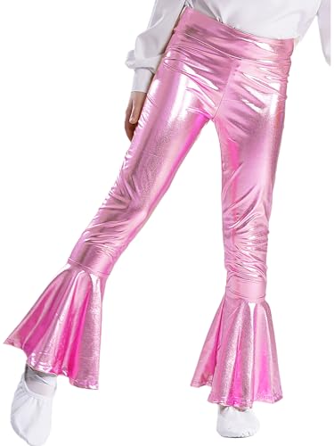 Freebily Kinder Mädchen Glänzend Metallische Schlaghose Leggings 70er 80er Disco Outfit Tanzhose Fasching Party Kleidung Rosa_A 146-152 von Freebily