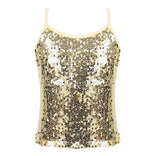 Freebily Kinder Mädchen Glänzend Pailletten Tank Top Trägertop Tanz Sport Shirt Weste Kostüm Fasching Party Jazz Performance Kleidung Gold 146-152 von Freebily