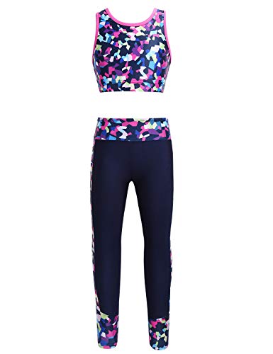 Freebily Kinder Mädchen Gymnastik Outfits Trainingsanzug Ärmelloses Sport Crop Top und Leggings Laufanzug Dancewear Rose 122-128 von Freebily
