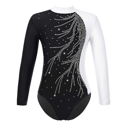 Freebily Kinder Mädchen Gymnastikanzug Glitzer Langarm Ballett Tanz Trikot Leotard Sportbody mit Kunstdiamanten Training Ballettbekleidung A_Weiß 158-164 von Freebily