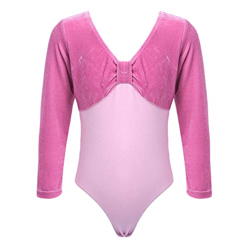 Freebily Kinder Mädchen Gymnastikanzug Langarm Samt Ballett Turntrikot Body Akrobatik Training Sport Performance Tanzkleidung Rosa 122-128 von Freebily