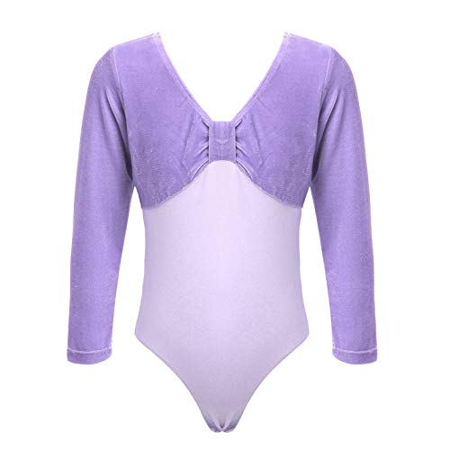 Freebily Kinder Mädchen Gymnastikanzug Langarm Samt Ballett Turntrikot Body Akrobatik Training Sport Performance Tanzkleidung Violet 158-164 von Freebily