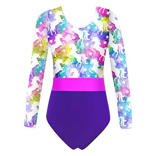 Freebily Kinder Mädchen Gymnastikanzug Langarm Turnanzug Bedruckte Ballett Leotard Tanz Trikot Fitness Sport Akrobatik Training Wettkampf Body B_Blumen 110-116/5-6 Jahre von Freebily