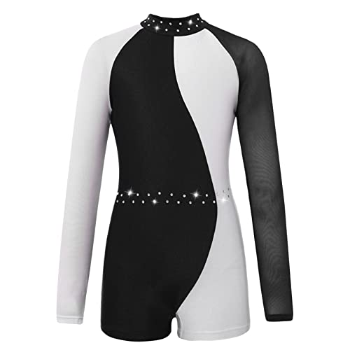 Freebily Kinder Gymnastikanzug Mädchen Turnanzug Ballettanzug Ärmellos Langarm Tanz Trikot Ballett Leotard Akrobatik Sportbody Training Overall Schwarz&Weiß M 164/14 Jahre von Freebily