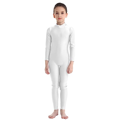 Freebily Kinder Mädchen Gymnastikanzug Turnanzug Mit Bein Langarm Basic Ganzanzug Ballett Tanz Leotard Sportbody Elfenbein Stehkragen 122-128 von Freebily