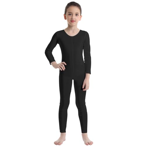 Freebily Kinder Mädchen Gymnastikanzug Turnanzug Mit Bein Langarm Basic Ganzanzug Ballettanzug Tanz Leotard Fitness Sportbody Traininganzug Schwarz 140-152 von Freebily