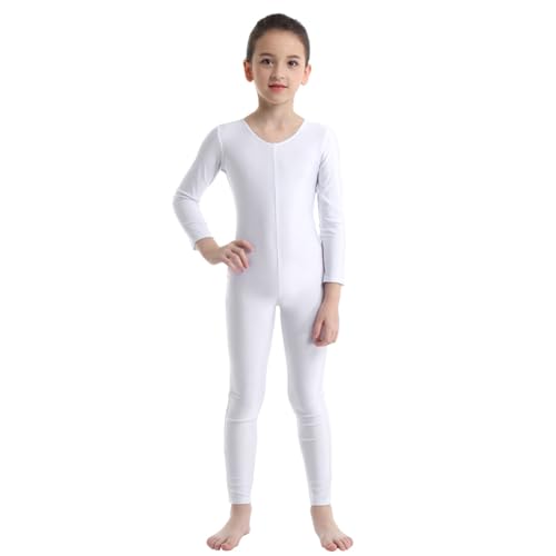 Freebily Kinder Mädchen Gymnastikanzug Turnanzug Mit Bein Langarm Basic Ganzanzug Ballettanzug Tanz Leotard Fitness Sportbody Traininganzug Weiß 158-164 von Freebily