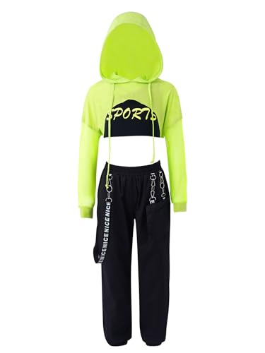 Freebily Kinder Mädchen Hip Hop Dance Kleidung Trainingsanzüge Kapuzenpullover Sweatshirt Bauchfrei Crop Tank Top Hose Set Jazz Tanzkleidung A_Minzgrün 152 von Freebily