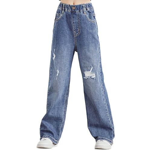 Freebily Kinder Baby Mädchen Jeans Mode Zerrissen Jeanshose Loose Denim Freizeithose Baggy Hose Hohe Taille Hip Hop Streetwear Pants Blau_E 146-152/11-12 Jahre von Freebily
