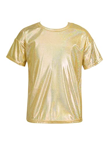 Freebily Kinder Mädchen Jungen Glänzendes Metallic Shirt Holografisches T-Shirt Top Sport Jazz Hip Hop Tanzkleidung Oberteile Gold 134-140/9-10 Jahre von Freebily