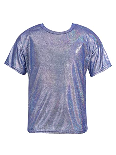 Freebily Kinder Mädchen Jungen Glänzendes Metallic Shirt Holografisches T-Shirt Top Sport Jazz Hip Hop Tanzkleidung Oberteile Königsblau 122-128/7-8 Jahre von Freebily