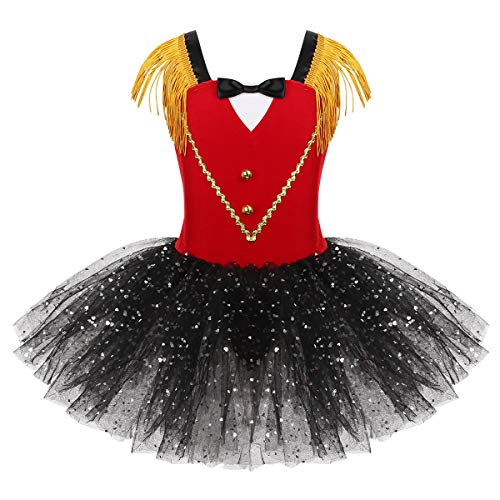 Freebily Kinder Mädchen Tanzkleid Tutu Zirkus Ringmaster Kleid Glitzer Pailletten Karneval Partykleid Festkleid Festzug Outfits Tanzkleidung Rot 104-110 von Freebily