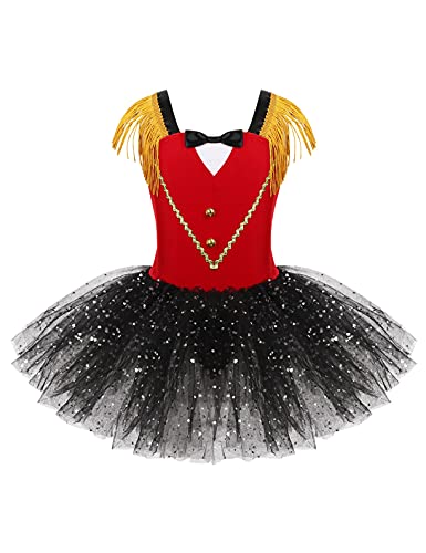 Freebily Kinder Mädchen Tanzkleid Tutu Zirkus Ringmaster Kleid Glitzer Pailletten Karneval Partykleid Festkleid Festzug Outfits Tanzkleidung Rot L 122-128 von Freebily