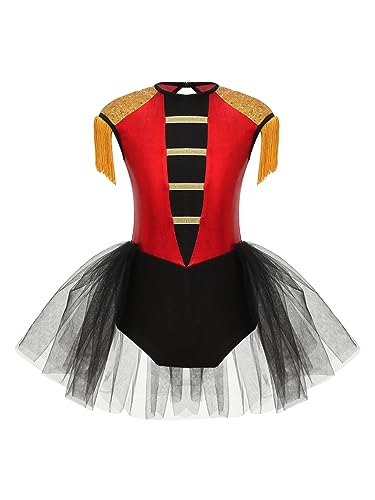 Freebily Kinder Mädchen Tanzkleid Tutu Zirkus Ringmaster Kleid Glitzer Pailletten Karneval Partykleid Festkleid Festzug Outfits Tanzkleidung Rot P 158-164 von Freebily