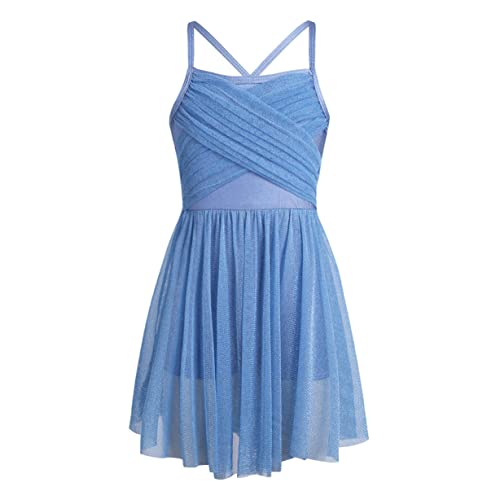 Freebily Kinder Mädchen Ballettanzug Ballett Tanzkleid Ballettbody mit Tüll Röckchen Gymnastik Kleid Tanz Kostüme Hellblau_B 140/10 Jahre von Freebily