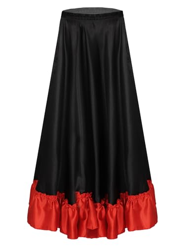 Freebily Kinder Mädchen Spanisches Flamenco Rock Tanzrock Spanischer Stierkampf Rock Latin Standard Ballsaal Rock Swing Wettbewerbsrock A_Schwarz-360grad 134-140 von Freebily