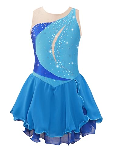 Freebily Kinder Mädchen Tanzkleid Ärmelloses Eiskunstlauf Kleid Ballettkleid Mit Strasssteinen Gymnastik Wettbewerb Kostüm Tanzkleidung Hellblau_A 134-140 von Freebily