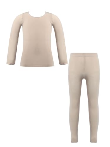 Freebily Kinder Mädchen Thermowäsche Set Thermo Langarmshirt Top Strumpfhose Mit/Ohne Fleece Sport Ballett Tanz Training Unterwäsche Outfits Nude 110-116 von Freebily