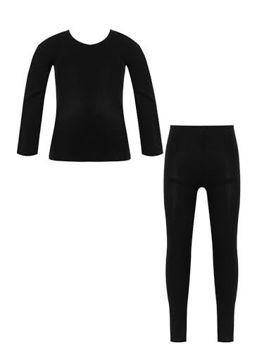 Freebily Kinder Mädchen Thermowäsche Set Thermo Langarmshirt Top Strumpfhose Mit/Ohne Fleece Sport Ballett Tanz Training Unterwäsche Outfits Schwarz 122-128/7-8 Jahre von Freebily