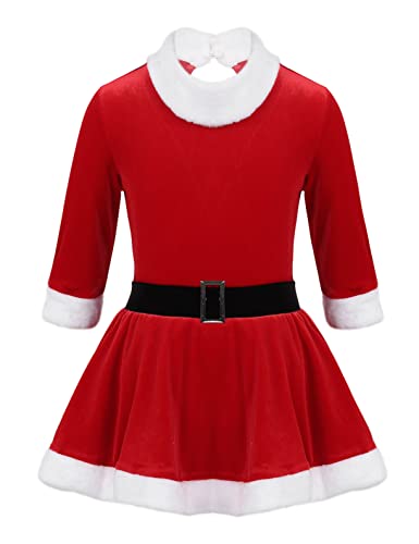 Freebily Kinder Mädchen Weihnachtskleid Langarm Weihnachten Festliche Partykleid Festkleid Ballkleid Weihnachtself Nikolaus Outfit Tanzkleid C_Rot 140 von Freebily