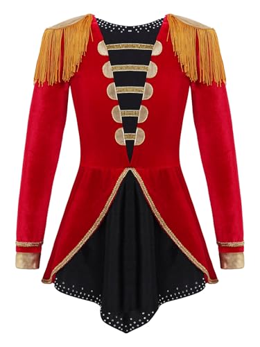 Freebily Kinder Mädchen Zirkus Ringermaster Kostüm Cosplay Karneval Kostüm Weihnachtskostüm Party Outfits Tanz Leotard Overall A_Rot 170-176/15-16 Jahre von Freebily