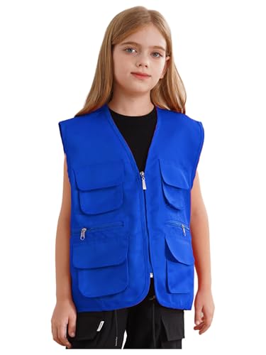 Freebily Kinder Outdoor Weste mit Multi Taschen Reißverschluss Multifunktionsweste Explorer Weste Für Camping Foto Arbeit Freiwilligen-Aktivitäten Blau 146-152 von Freebily