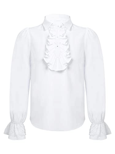 Freebily Kinder Rüschenhemd Mittelalterliches Hemd Bluse Pirat Tops Renaissance Viktorian Gothic Steampunk Shirt Kostüm B_Weiß 140 von Freebily